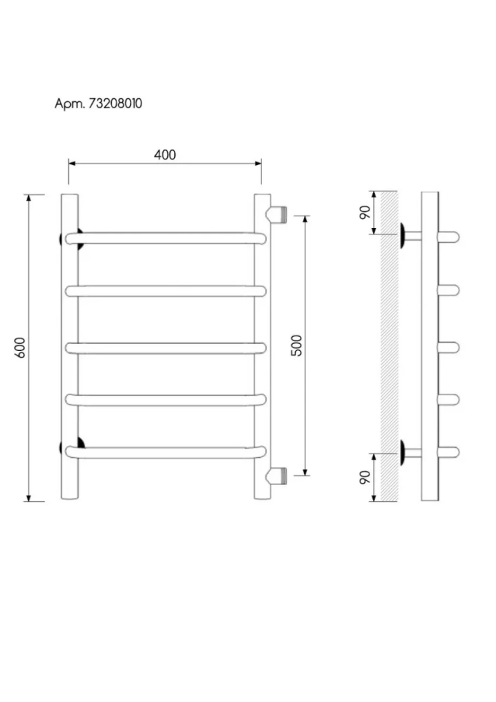 Полотенцесушитель водяной Laris Виктория П5 400х600 МЦ-1 боковой, хром от магазина Vanna-Vanna.ru!