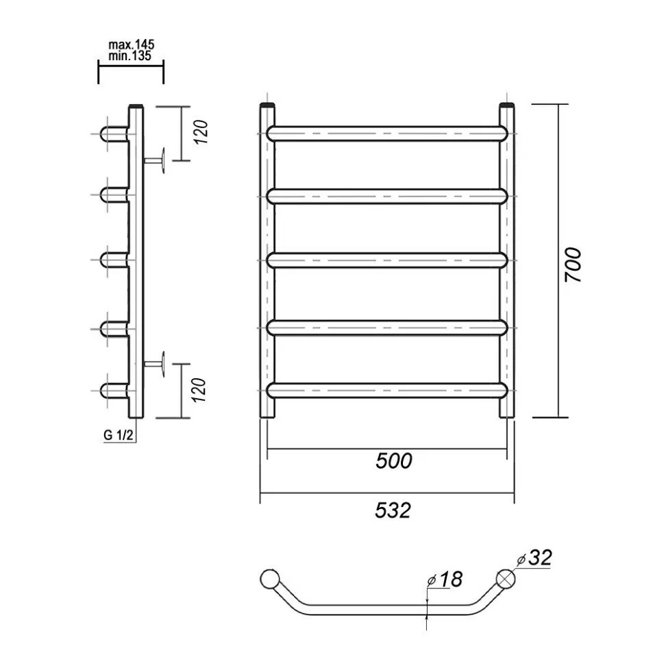 Полотенцесушитель водяной Domoterm Лаура П5 500х700 хром
