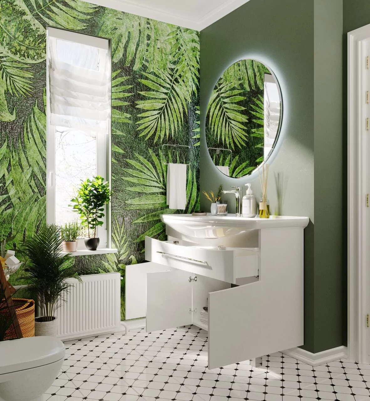 Тумба напольная 1Marka Lina New 105Н с раковиной Стиль 105, 1 ящик, 3 двери, белый