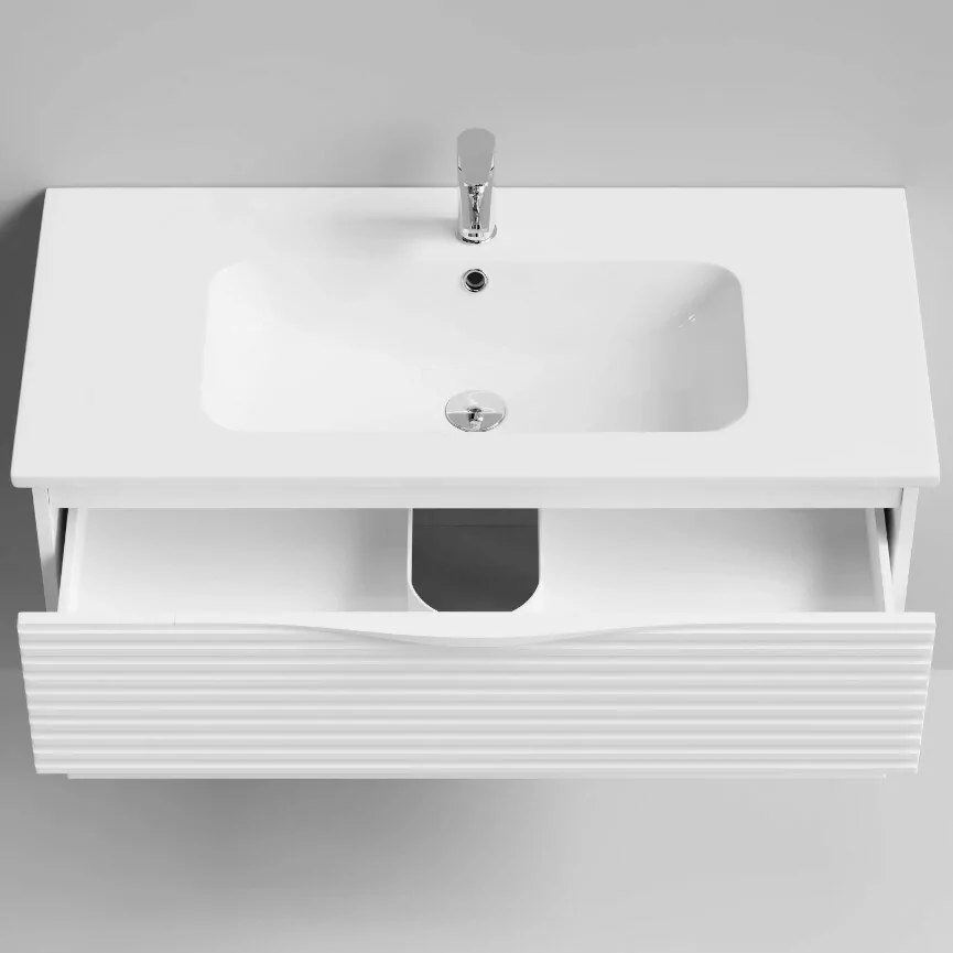 Тумба с раковиной Vod-ok Elite Эйфория 100 F7 полосы горизонтальные, подвесная, два ящика, белый матовый