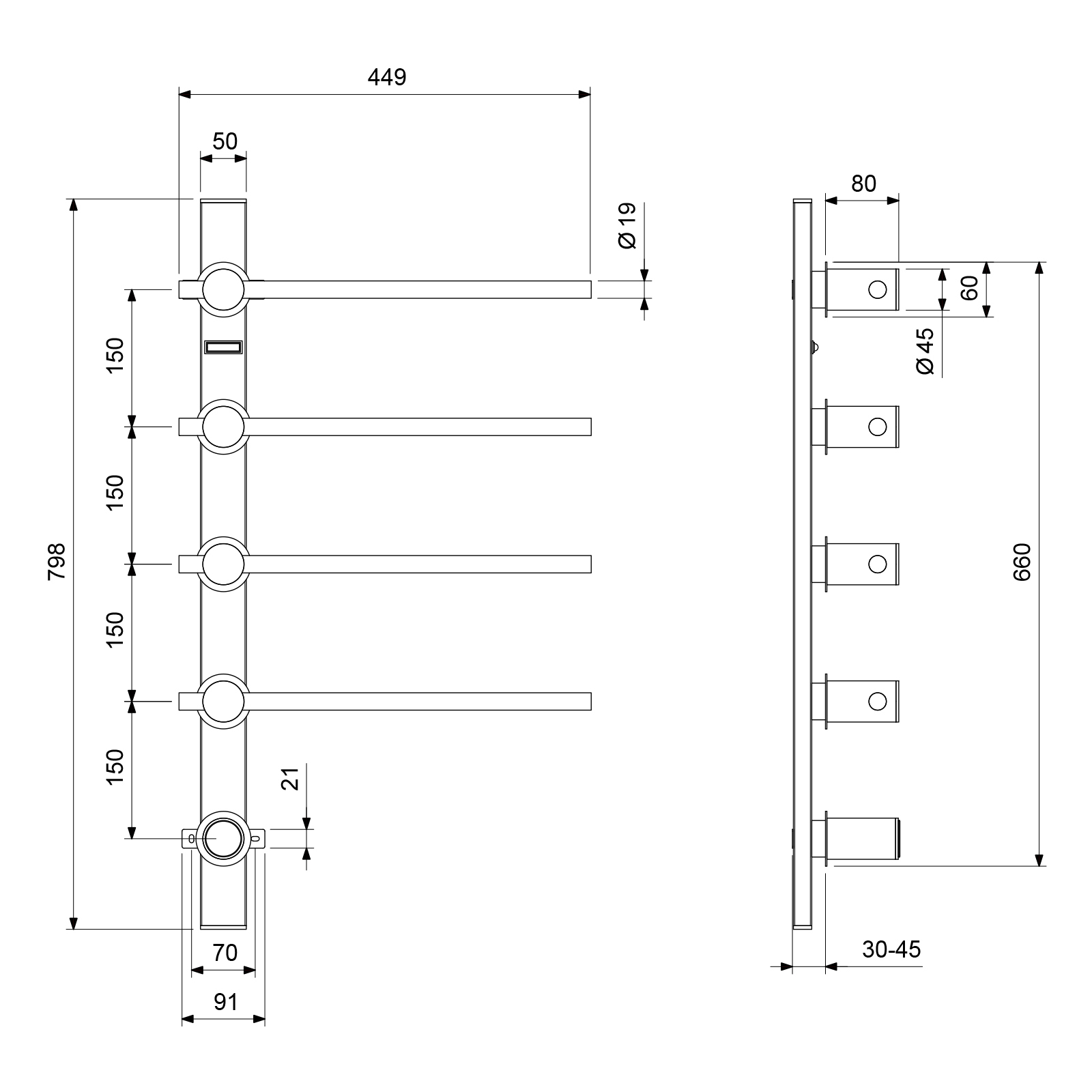 Полотенцесушитель электрический, встроенный Timo Saona 040/19SM розовое золото