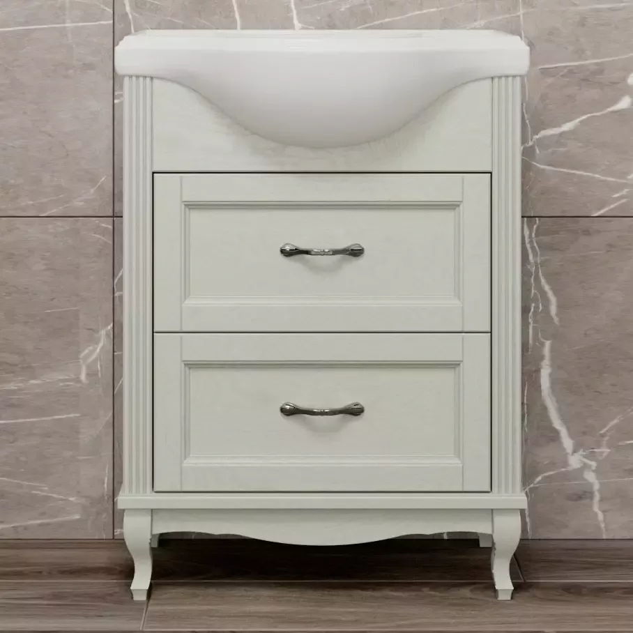 Тумба напольная ValenHouse Эллина 65/2 с раковиной Классик 65, 2 ящика, слоновая кость, хром