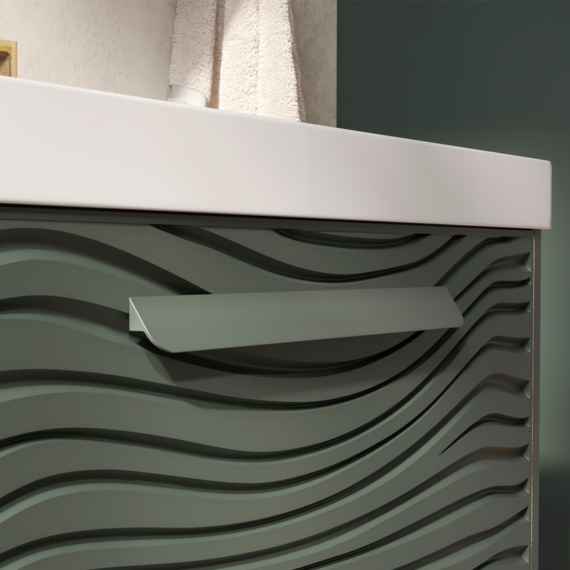 Тумба с раковиной EQUIL Gleam 80 подвесная, один ящик, зеленый камень/дуб вотан