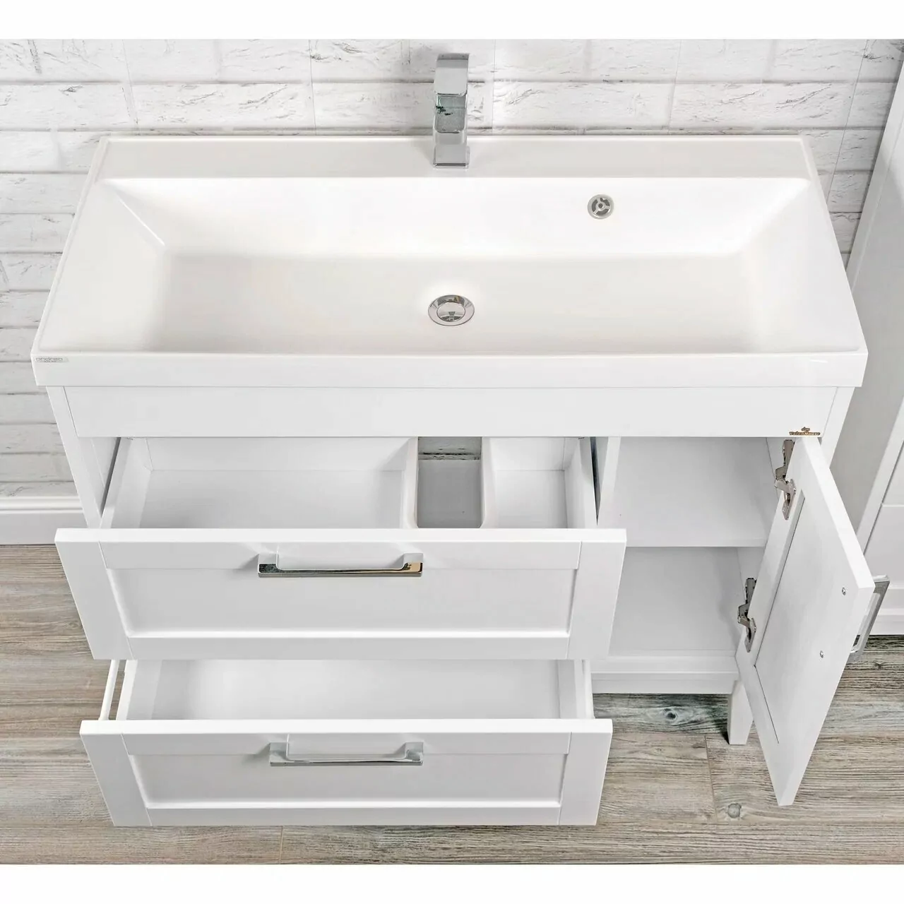 Тумба напольная ValenHouse Эйвори 105 с раковиной Classic 100, 2 ящика, 1 дверь, белая