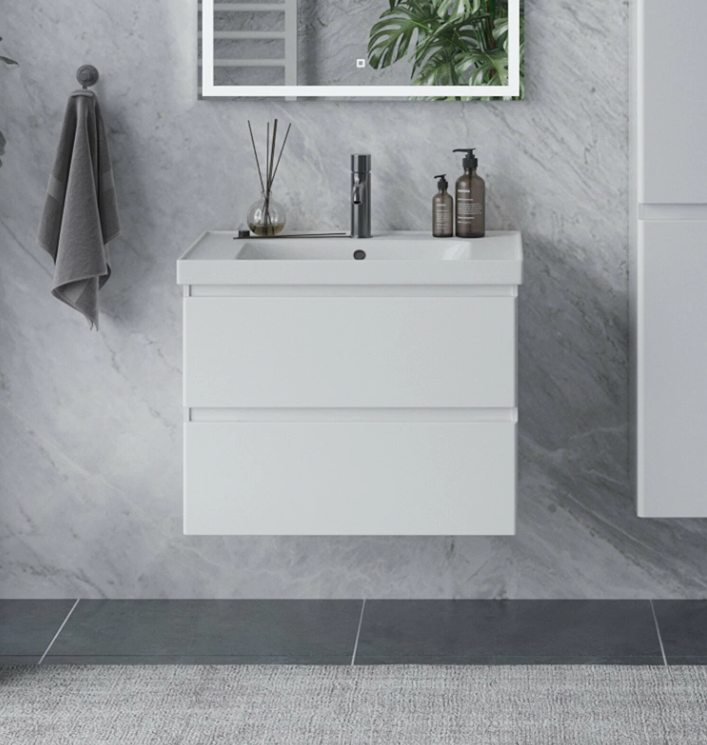 Тумба подвесная SanStar Riana 70 с раковиной Грейс 70 (комплект), белая