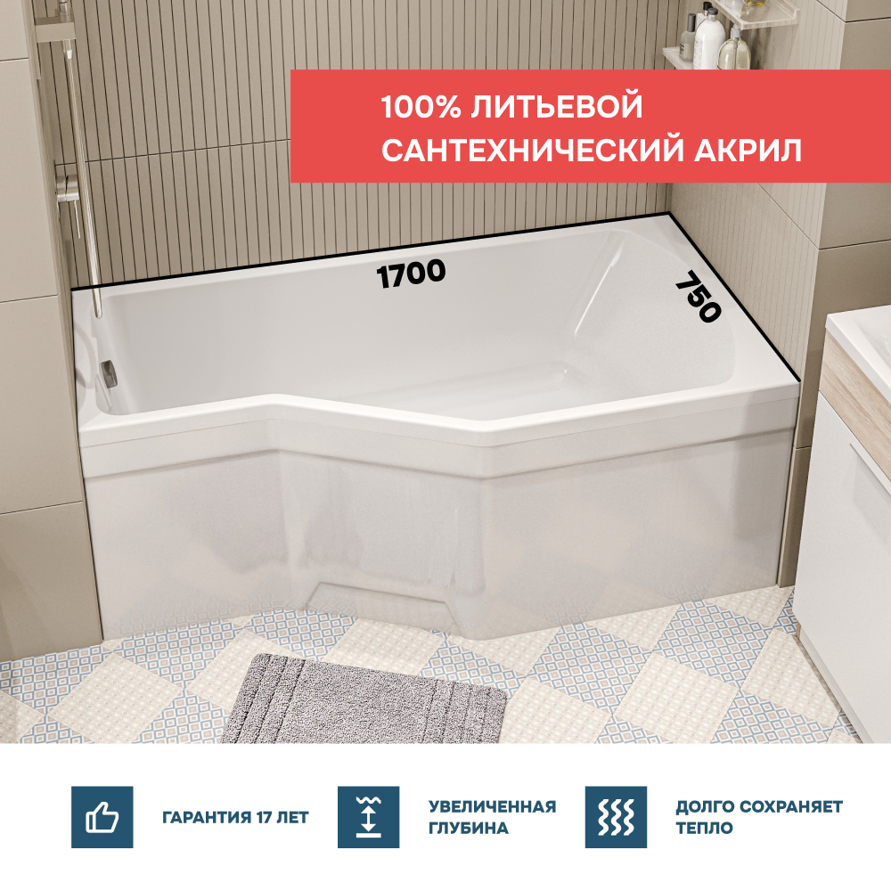 Ванна 1Marka Convey 170*75 R Комплект Премиум