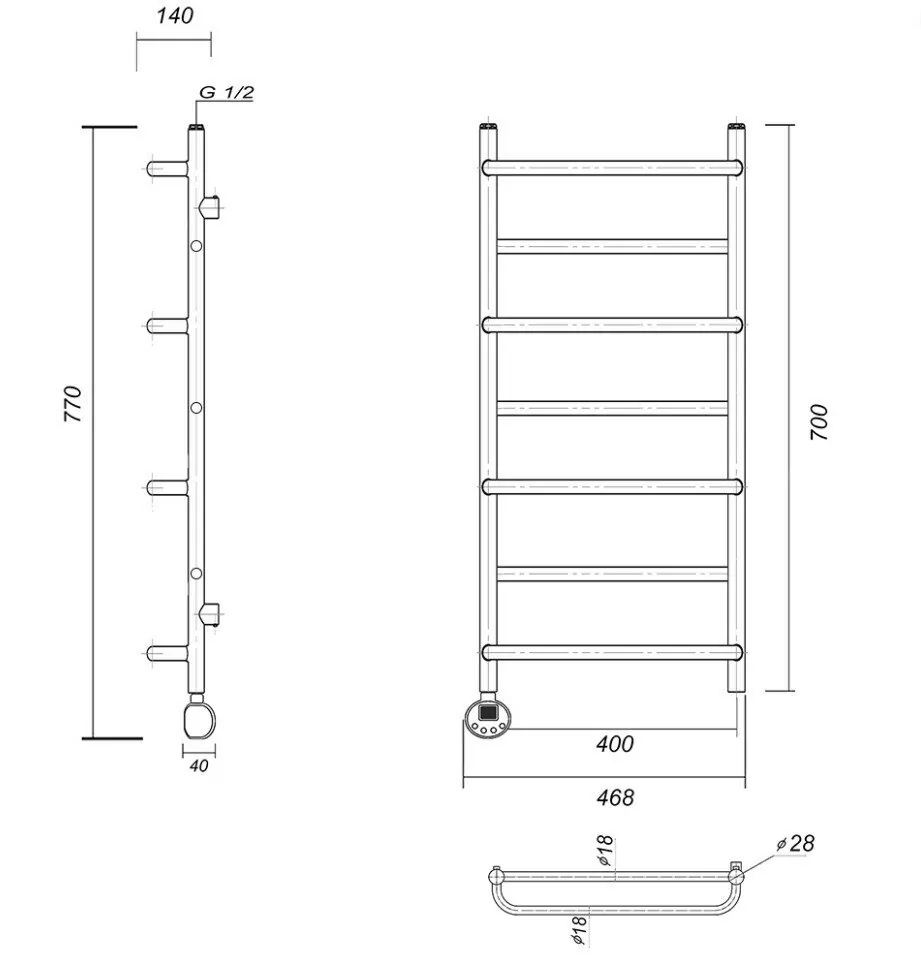 Полотенцесушитель электрический Domoterm Орфей П7 400x700 АБР EL, античная бронза