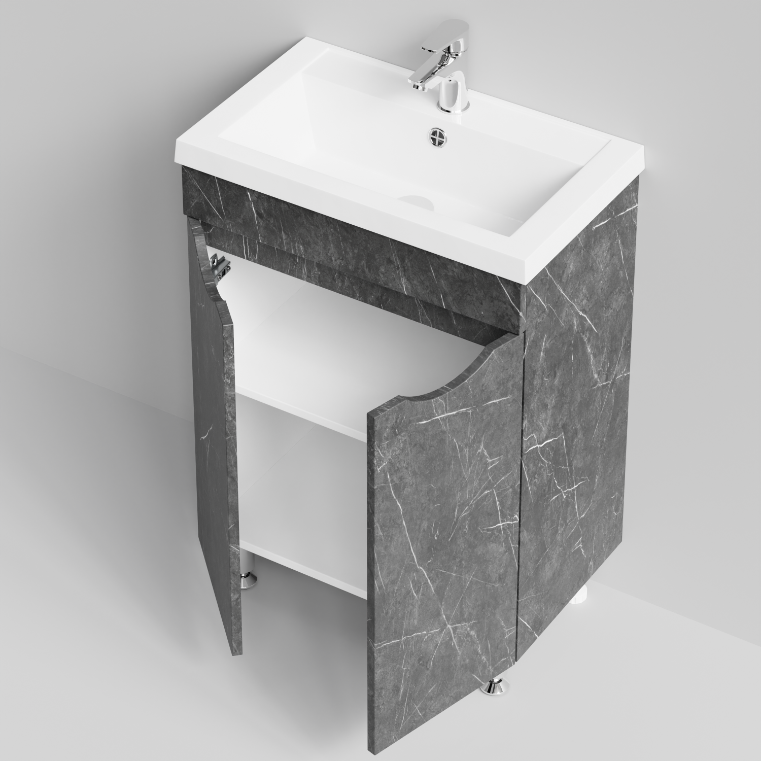 Тумба с раковиной Vod-ok Смайл 58 напольная, Мрамор Графит софт тач