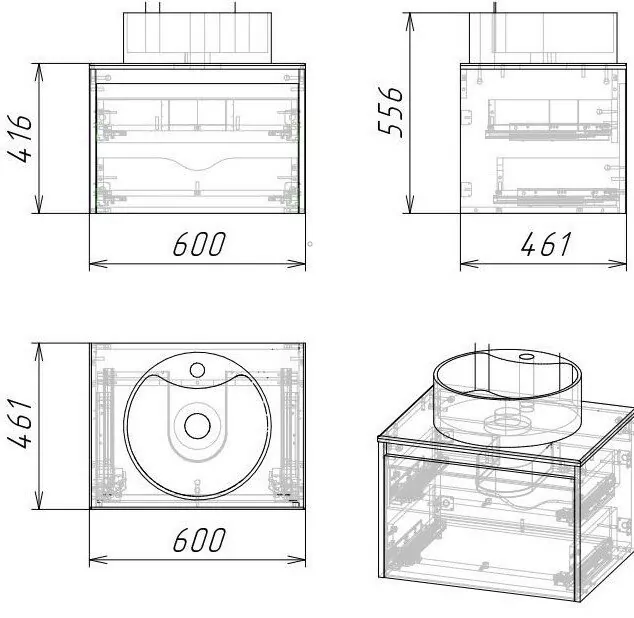 Тумба Stella Polar Эвита 60 подвесная под накладную раковину, дуб веллингтон темно серая