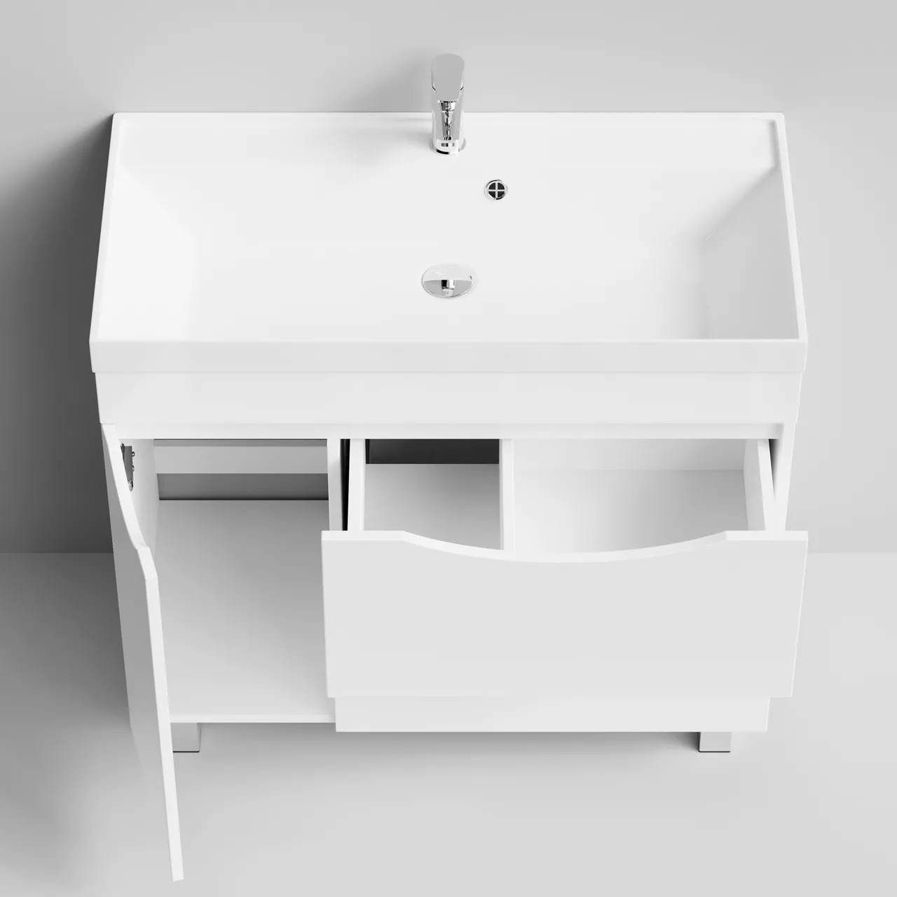 Тумба напольная Vod-ok Лайт 90 с раковиной Classica 90, дверь слева, белая + 13 цветов