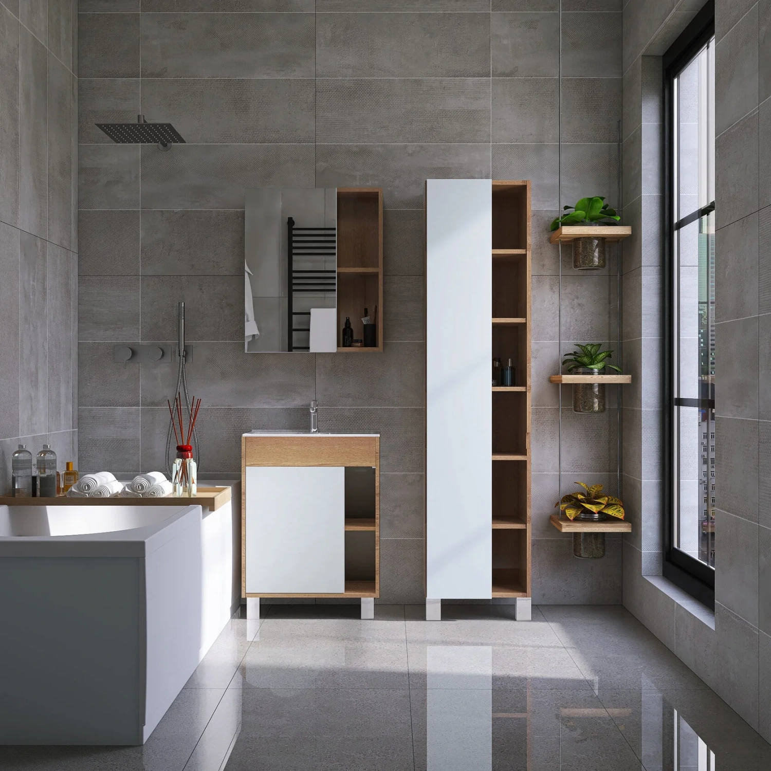 Пенал напольный Viant Бостон 45 L/R белый/дуб вотан