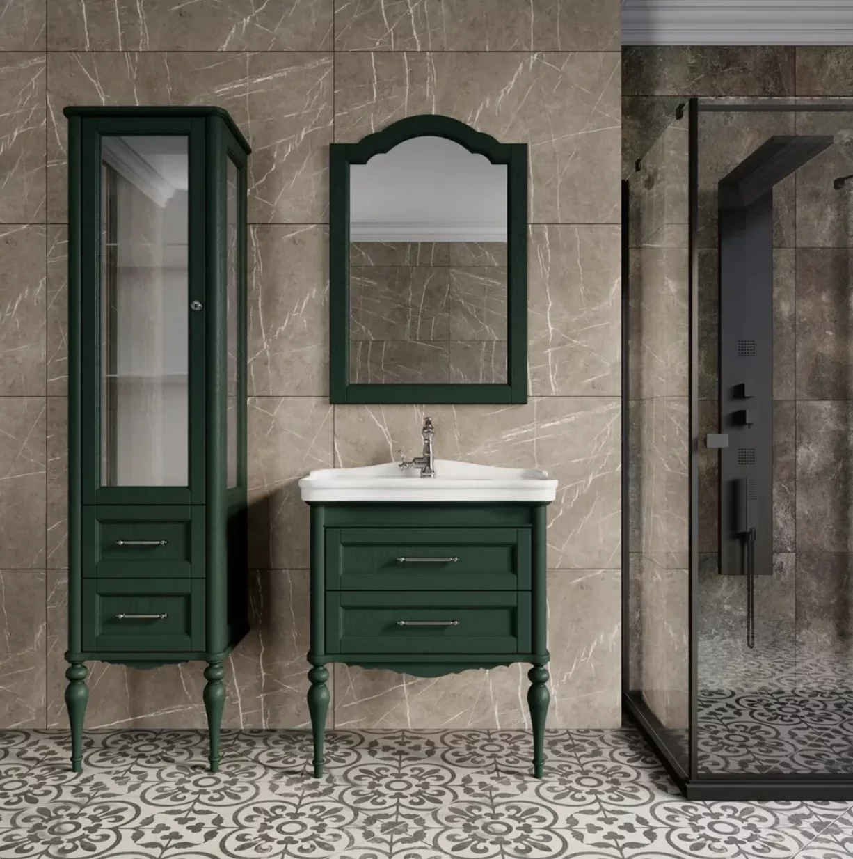 Пенал напольный ValenHouse Эстетика 50 L витрина, зеленый, хром