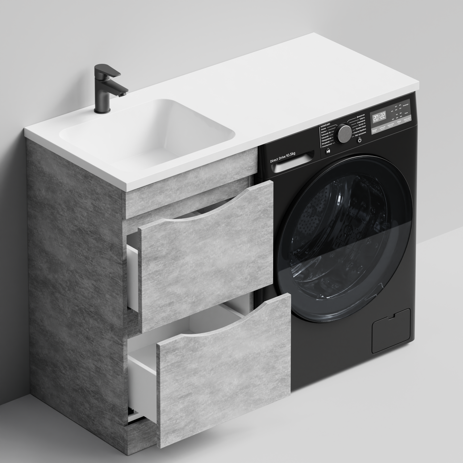 Тумба Vod-ok 48 с раковиной Смайл 110 напольная, под стиральную машину, левая, Горный камень