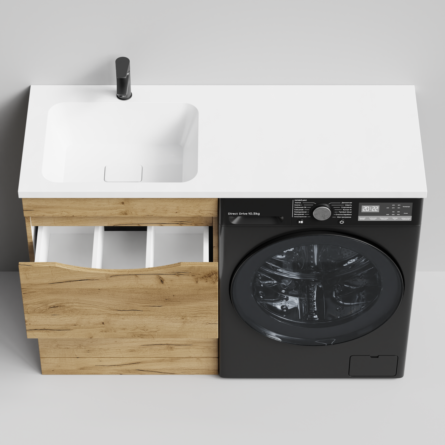 Тумба Vod-ok 58 с раковиной Смайл 120 напольная, под стиральную машину, левая, Дуб Тортуга