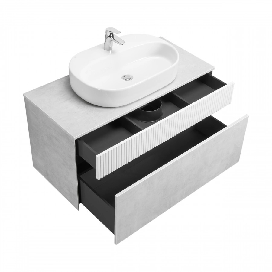 Тумба Aquaton Марбл слэйт 100 с раковиной Одри 62х42 Round, белый матовый