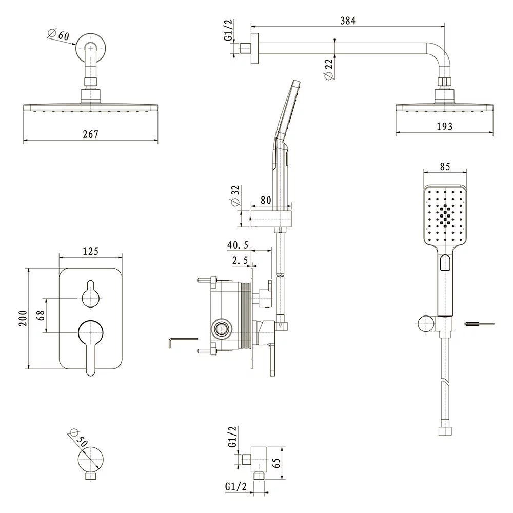 Встраиваемая душевая система Veconi VERONA VE-510-B-C4, Чёрный матовый