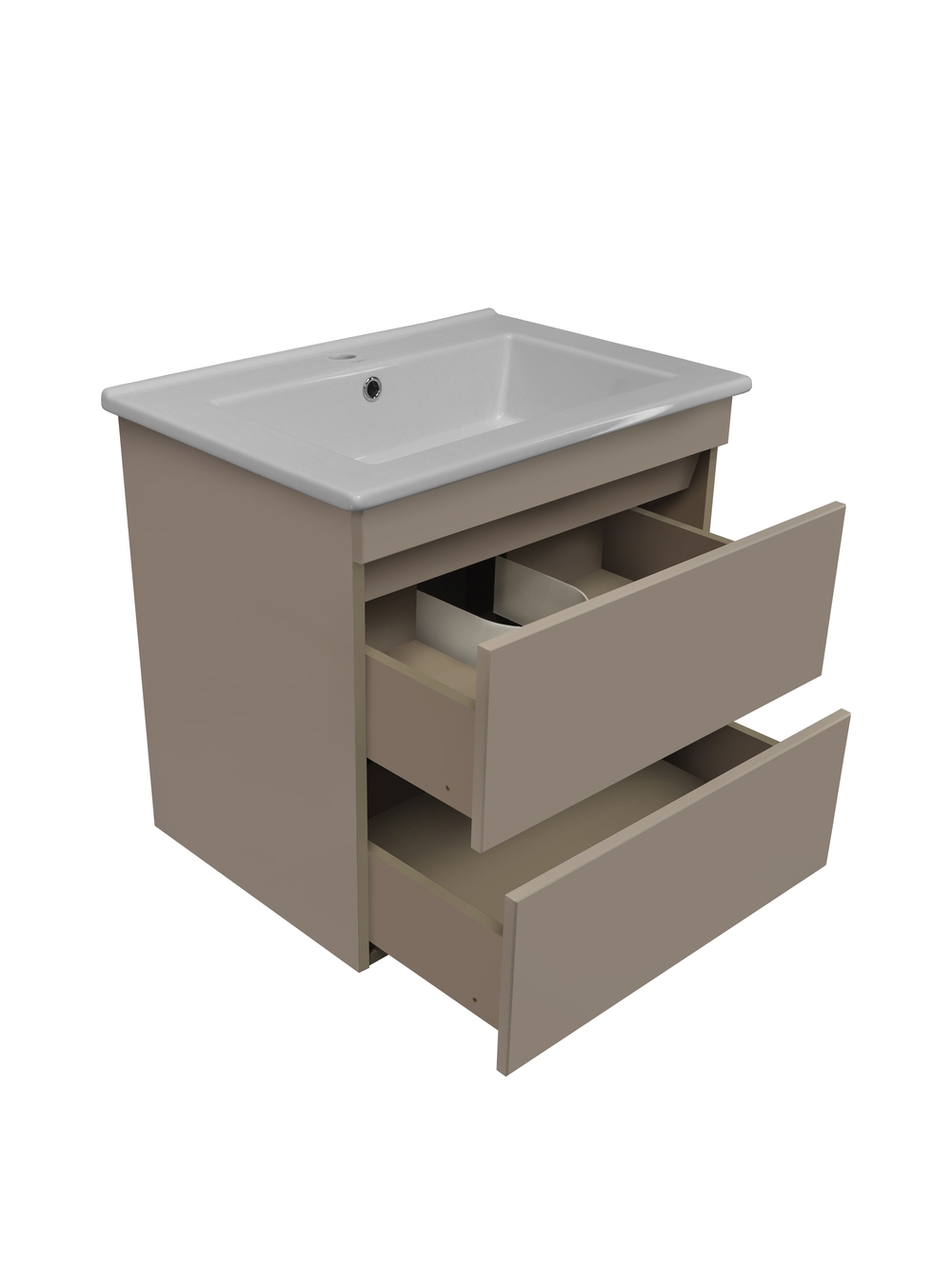 Тумба подвесная Runo Манхэттен 65 с раковиной Оскар 65, какао/бежевая