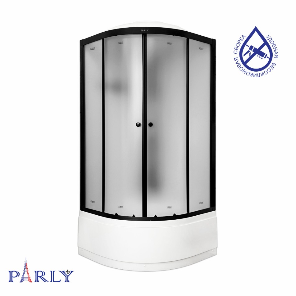 Душевой уголок PARLY BETT B921 90х90х215 1/4 круга, с поддоном, прозрачное стекло, черный