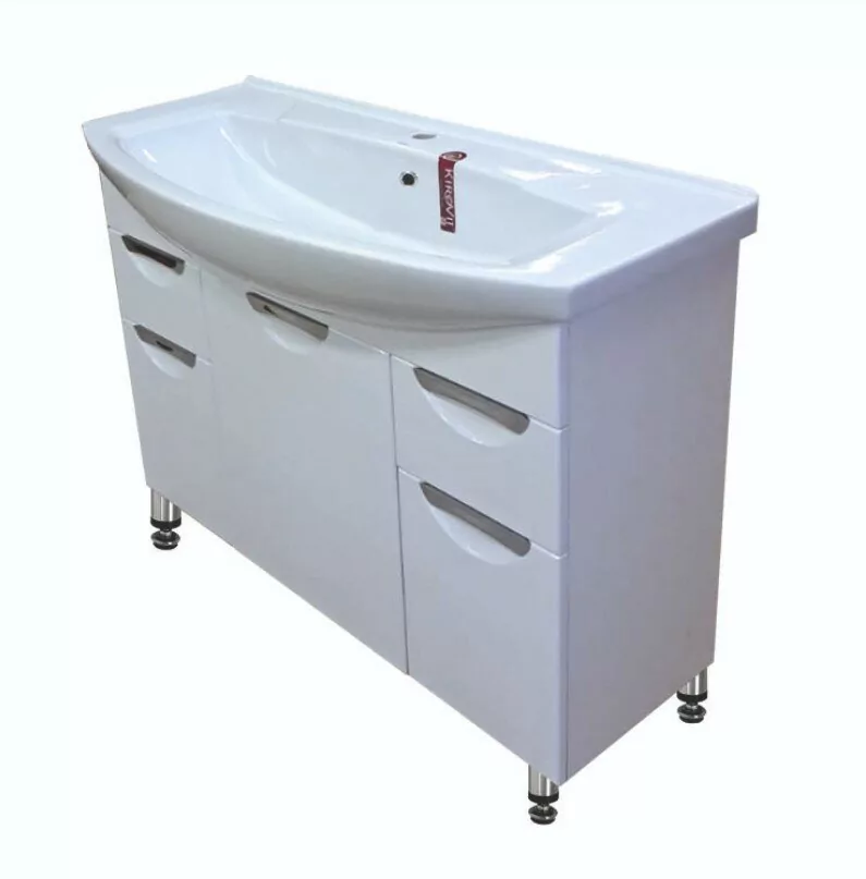 Тумба напольная Emmy Милли 105 с раковиной Элеганс 105, 2 ящика, 3 двери, белая