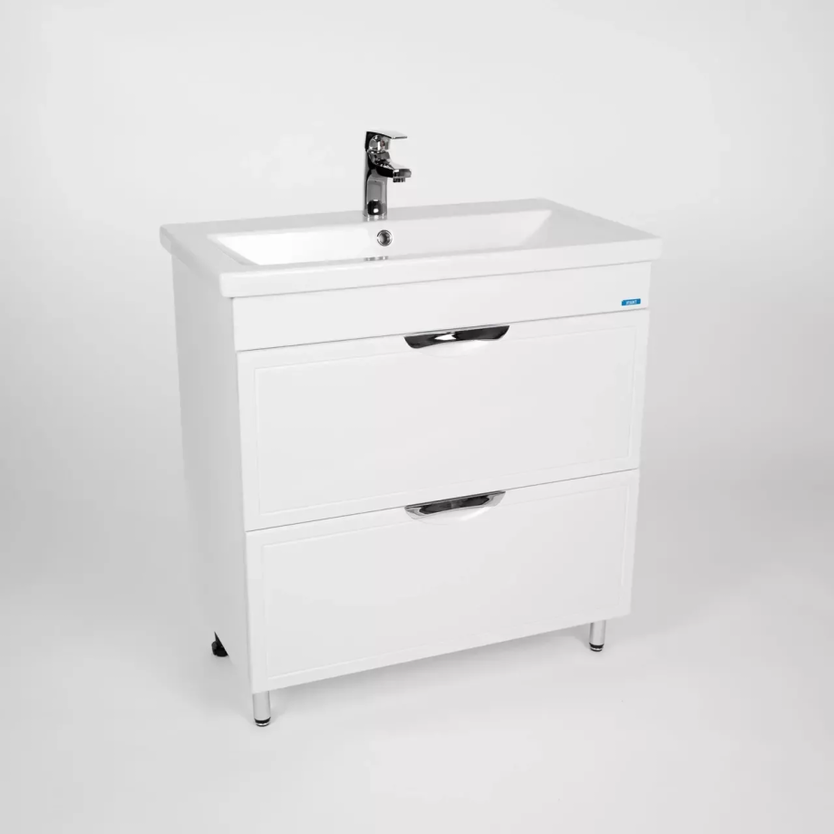 Тумба напольная Viant Лима 80 с раковиной Como 80, два ящика, белый