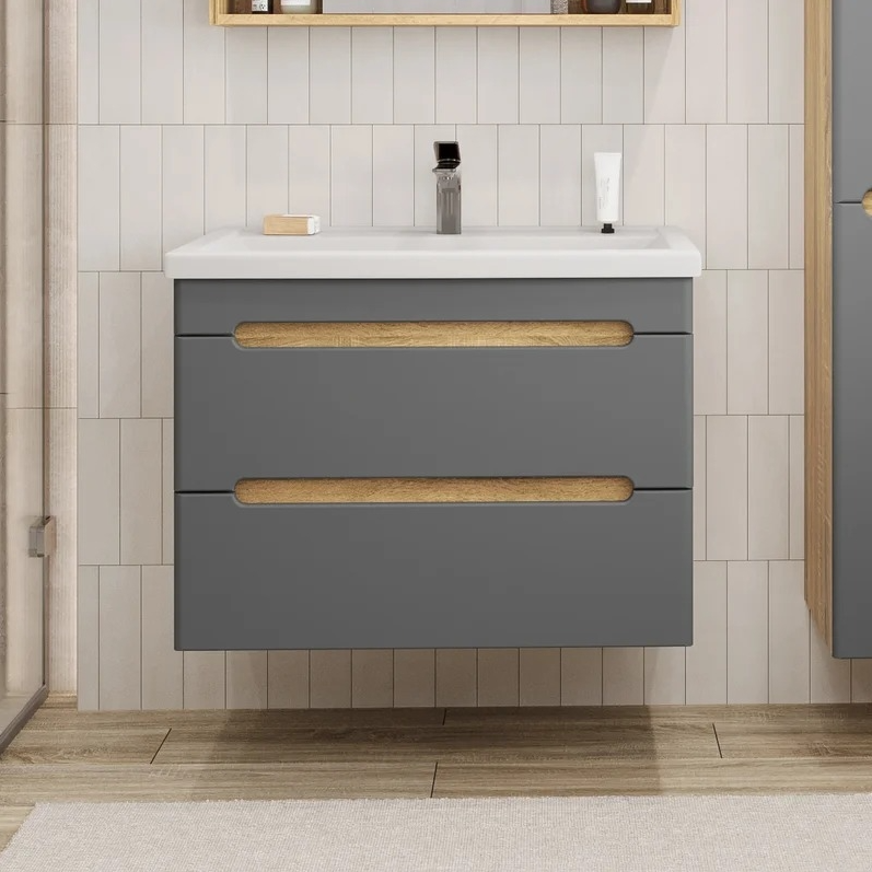 Тумба подвесная SanStar Diva 80 с раковиной Como 80 (комплект), Gold Craft