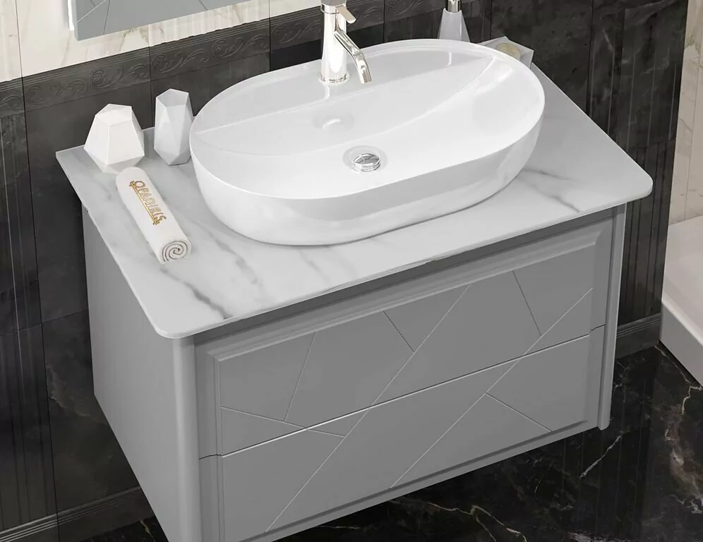 Тумба с раковиной Opadiris Луиджи 90 со столешницей, серый матовый